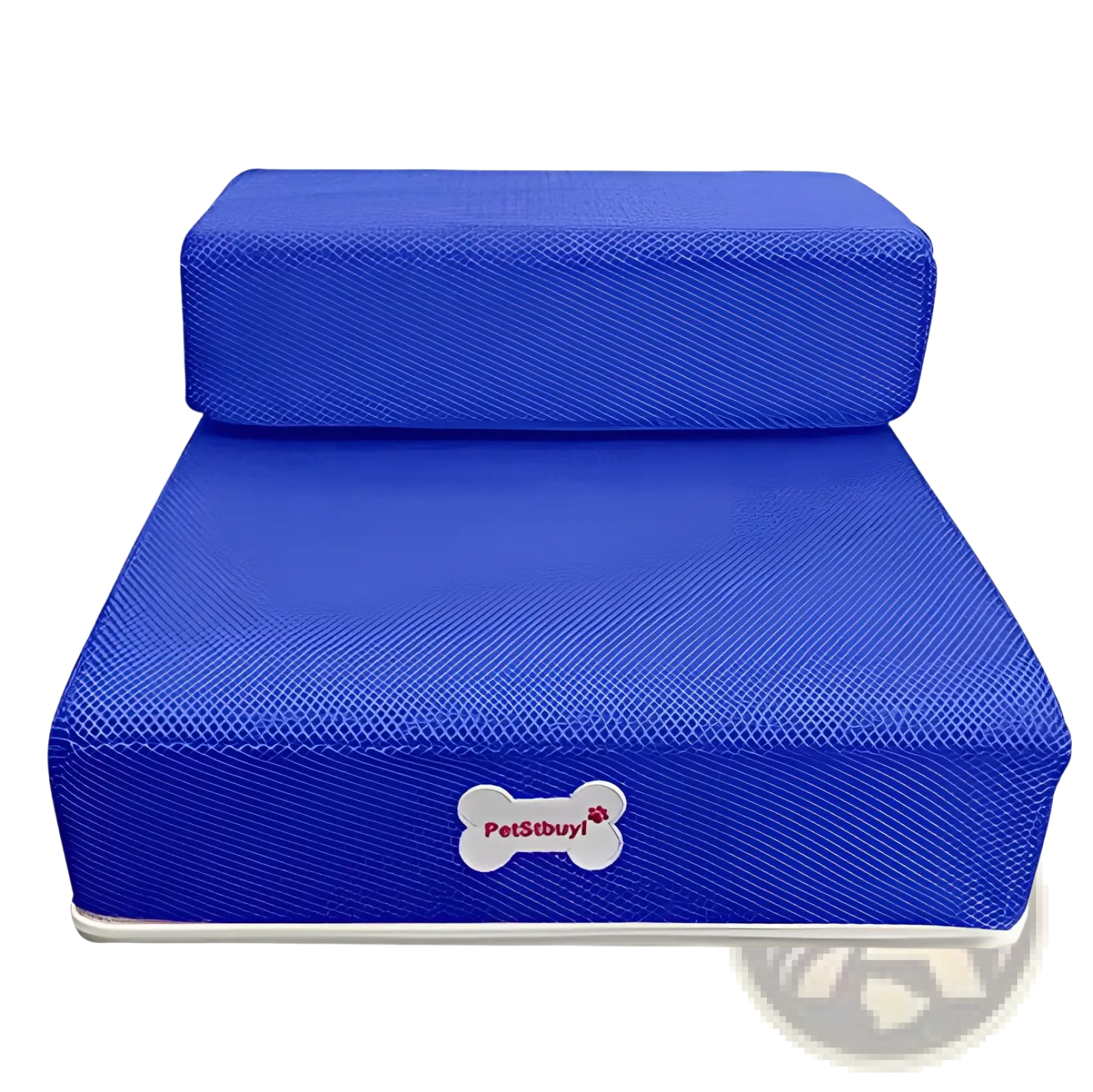 Blue textured foam pet staircase with white bone-shaped logo for convertible dog ramp and step use