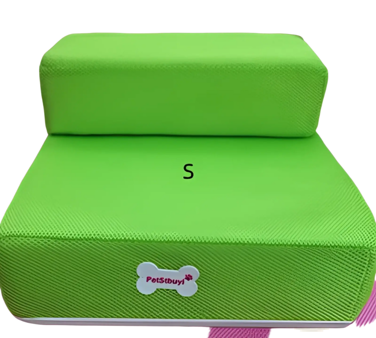 Bright green textured foam pet stairs with white bone shaped logo for convertible dog ramp and step use