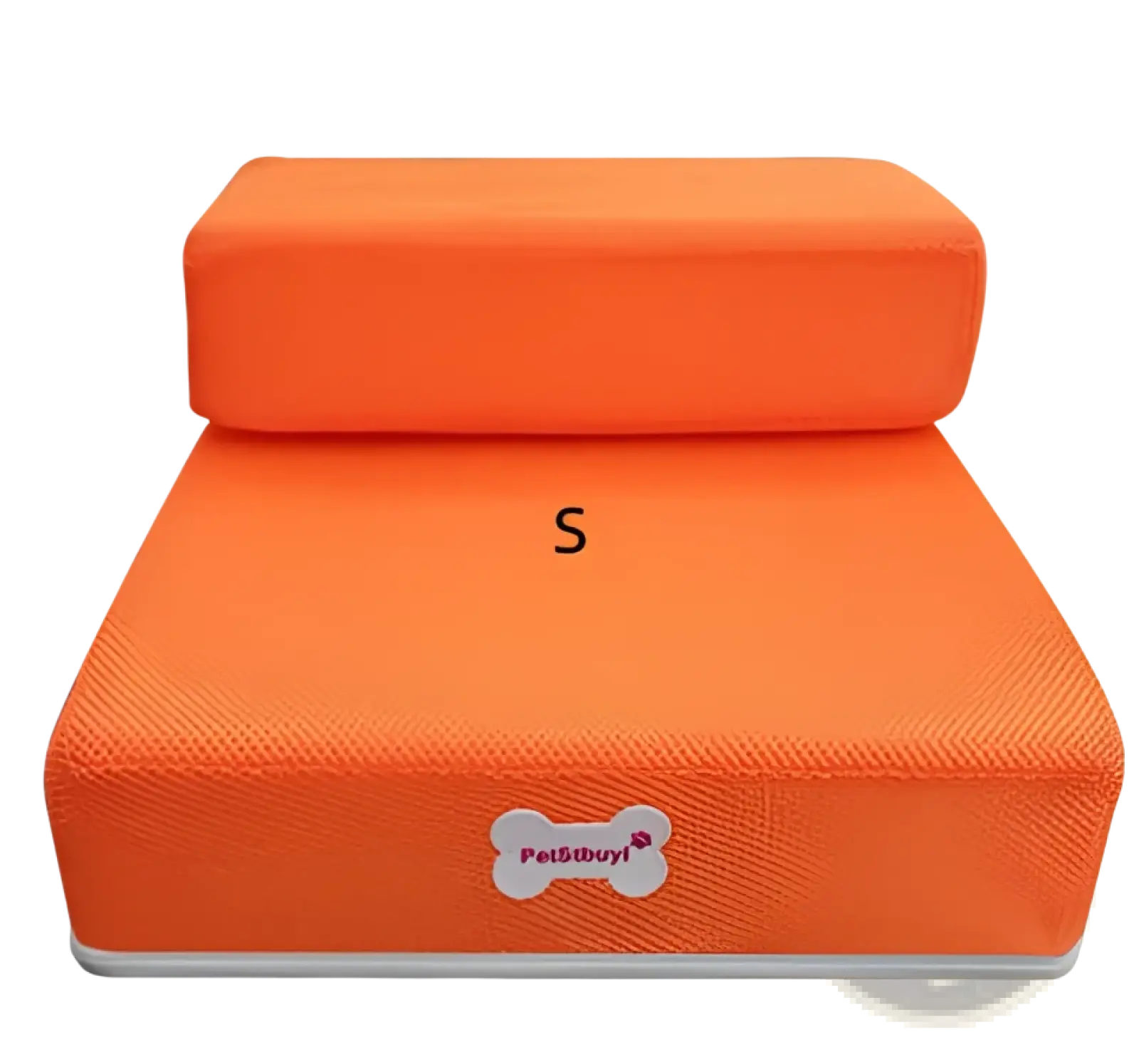 Bright orange plush foam pet stairs with white bone-shaped logo designed as convertible dog ramp and step