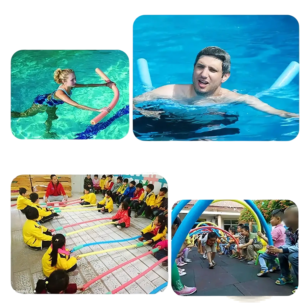 Foam pool noodle swimming float aid for kids in pink and blue made of foam for water support and safety in swimming