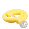 A bright yellow flexible foam pool noodle with smooth glossy surface and rounded ends for kids swimming float aid