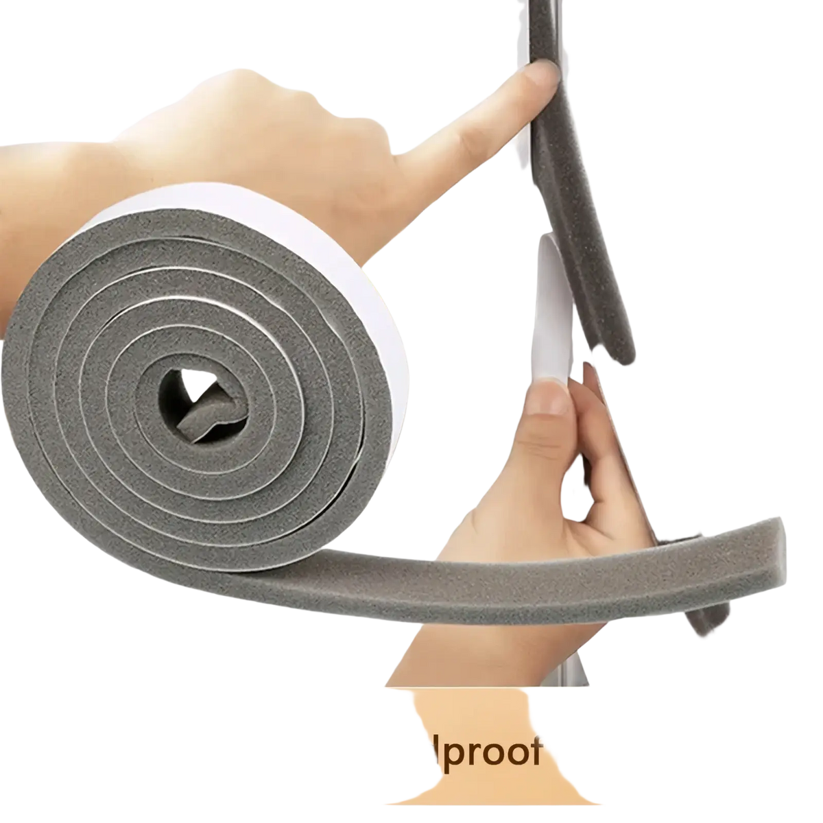Gray PU soundproof foam tape rolled and applied to frame for weather stripping in 2m Foam Soundproof Weather Stripping Tape