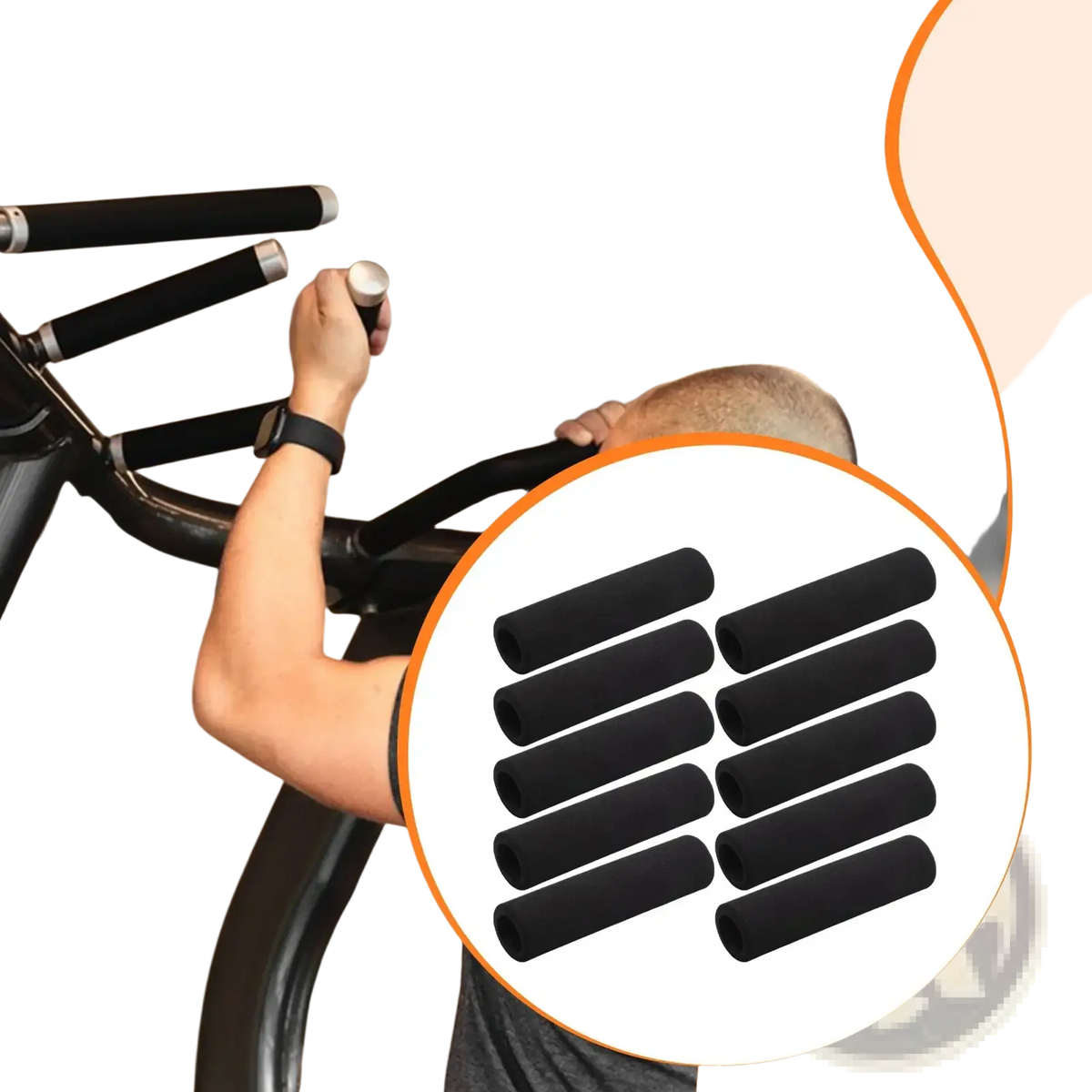 Black foam tubing grips made of foam for pull up bars with cylindrical shape for enhanced exercise comfort