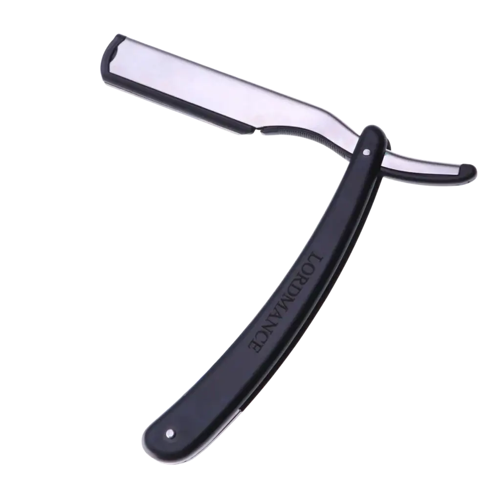 Fold razor with black handle and silver blade branded lordmance featuring razor length 14cm for men straight shaving