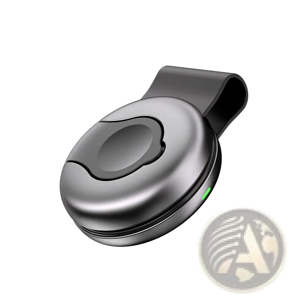 Foldable 3-in-1 magnetic wireless charger clip-on device in matte black and silver with green led indicator