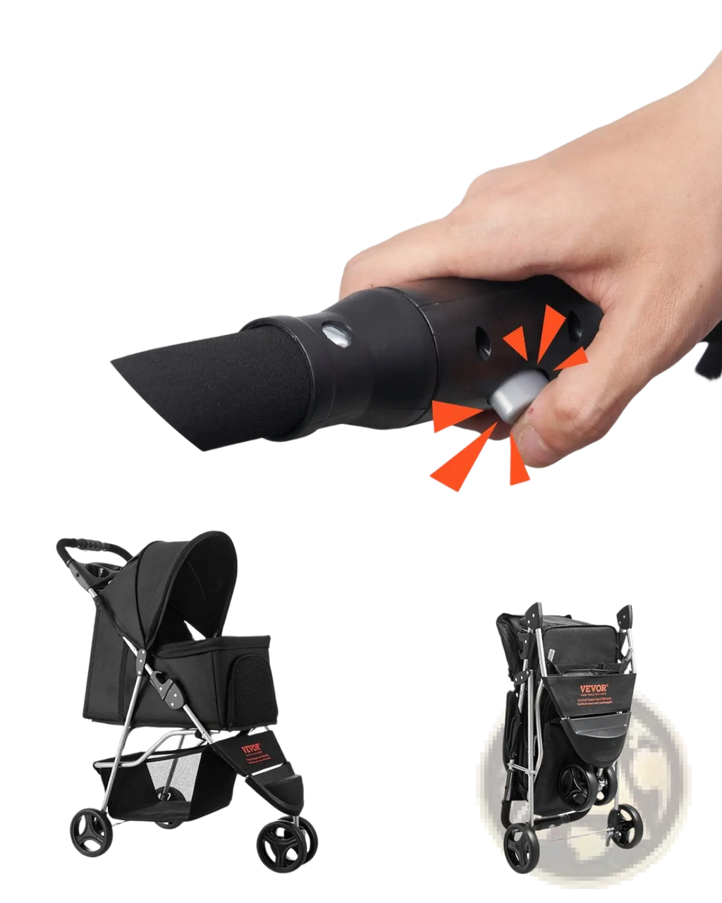 Black yevor one-touch quick fold 3-wheel pet stroller with sturdy metal frame for dogs up to 35 lbs
