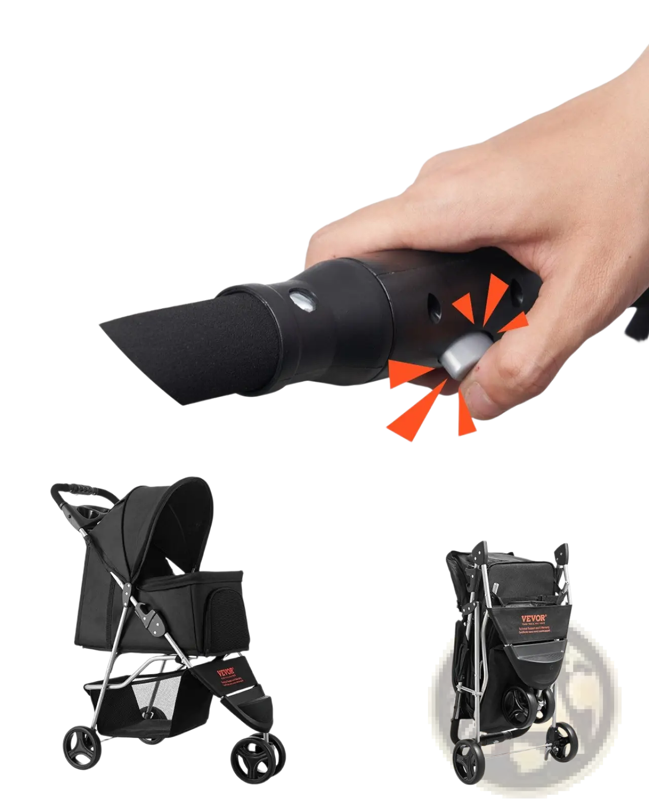 Black yevor one-touch quick fold 3-wheel pet stroller with sturdy metal frame for dogs up to 35 lbs