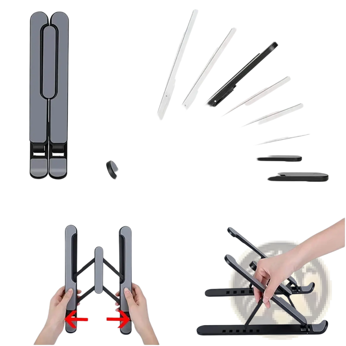 Black foldable adjustable laptop stand ergonomic holder with multiple height and angle settings for ergonomic use