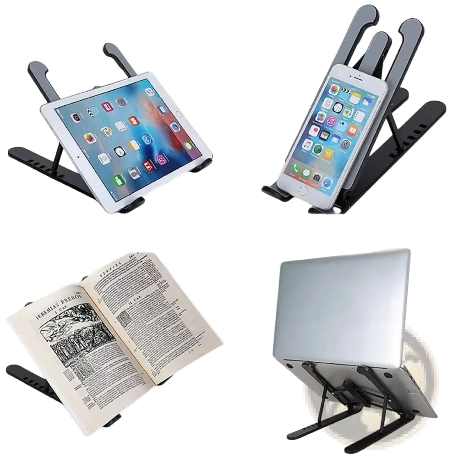 Black adjustable multifunctional foldable laptop stand ergonomic holder for tablets smartphones laptops and books