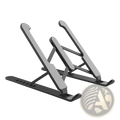 Black and silver foldable adjustable laptop stand with sleek minimalist design for ergonomic use