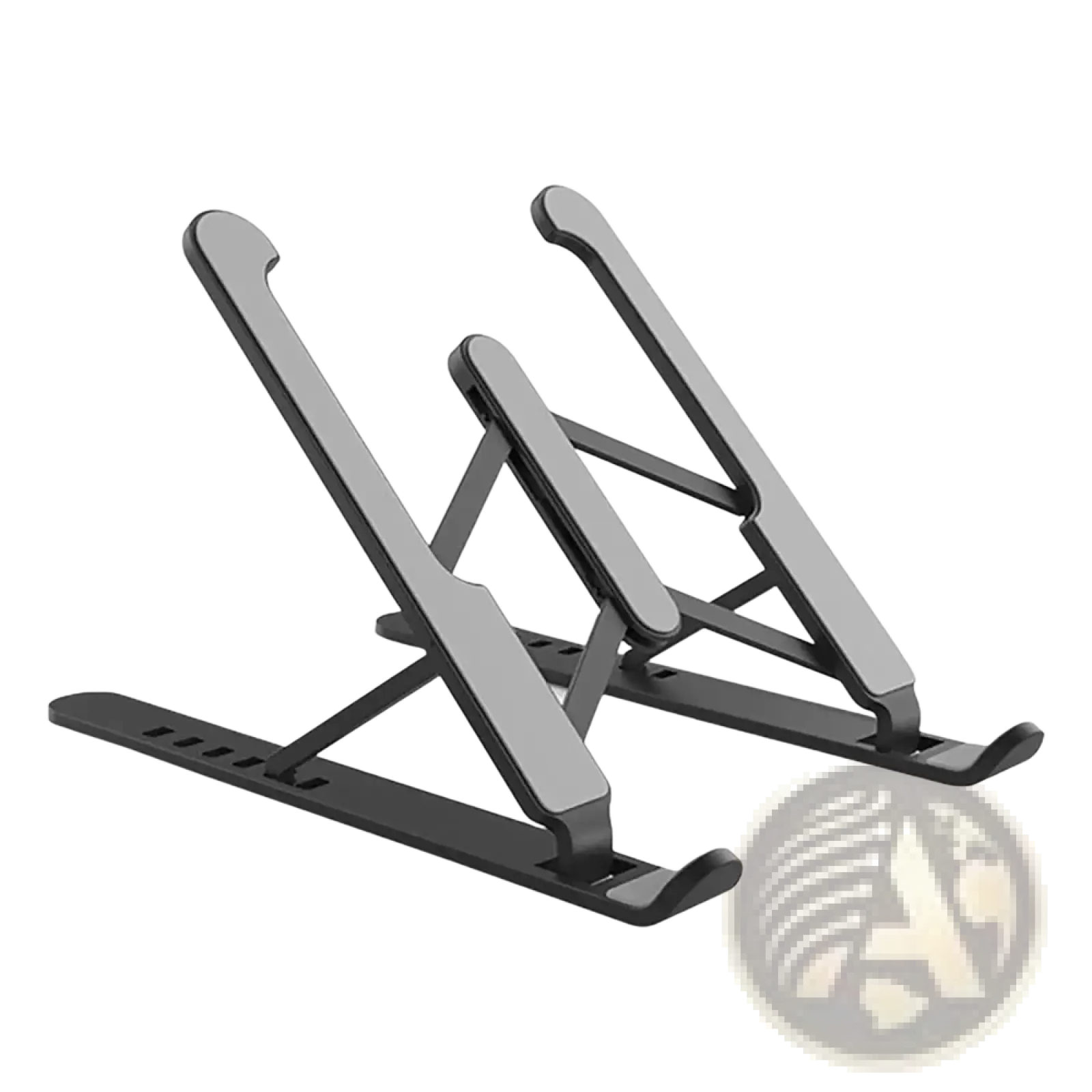 Black and silver foldable adjustable laptop stand with sleek minimalist design for ergonomic use