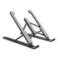 Black and silver foldable adjustable laptop stand with sleek minimalist design for ergonomic use
