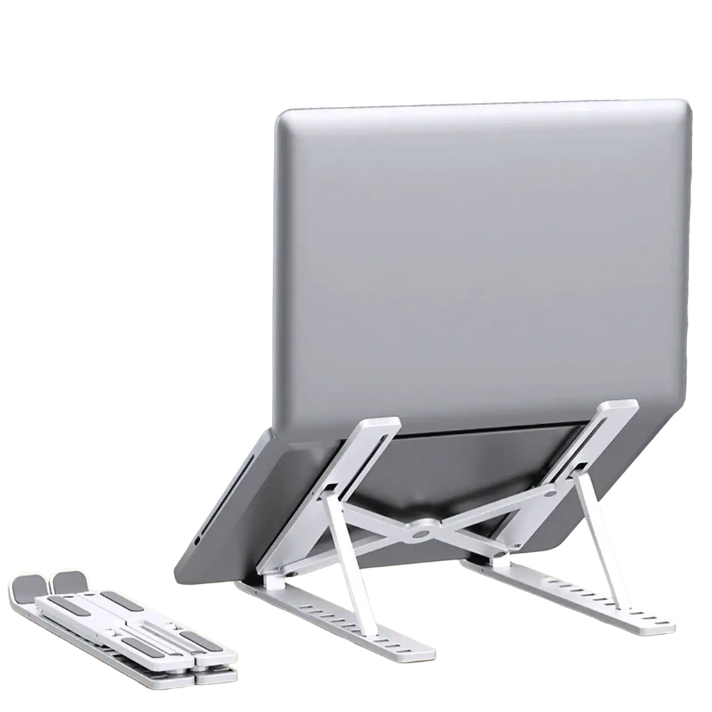 Silver abs foldable adjustable laptop stand with 10 adjustable positions for ergonomic device support