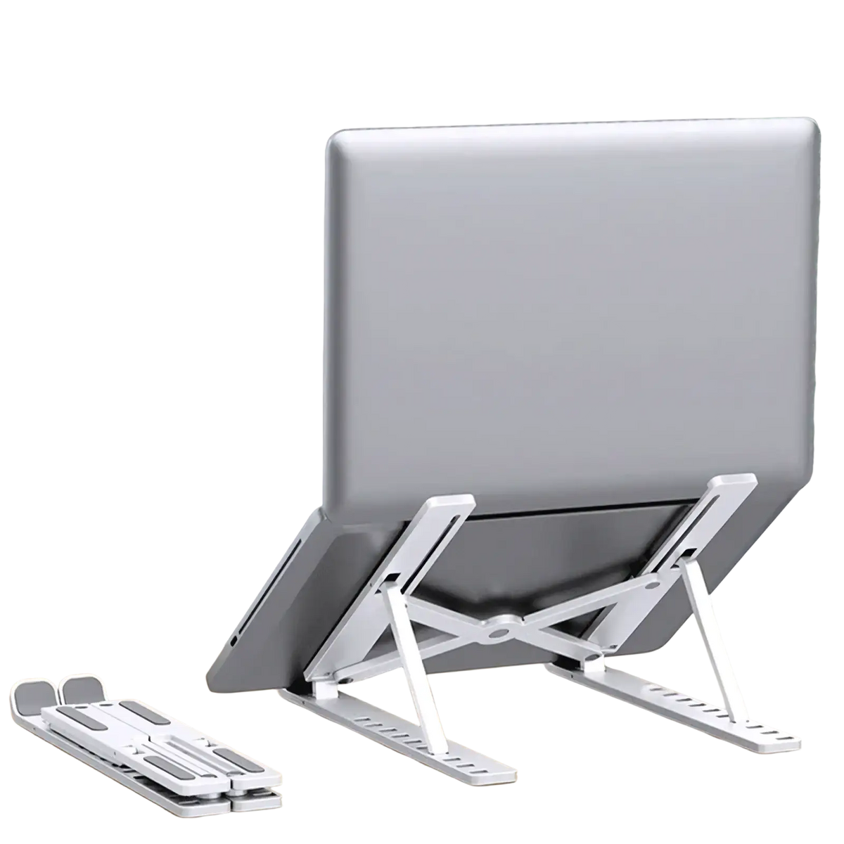 Silver abs foldable adjustable laptop stand with 10 adjustable positions for ergonomic device support