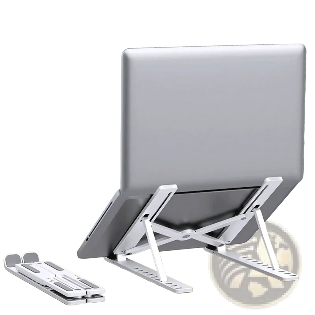 Silver abs foldable adjustable laptop stand with 10 adjustable positions for ergonomic device support
