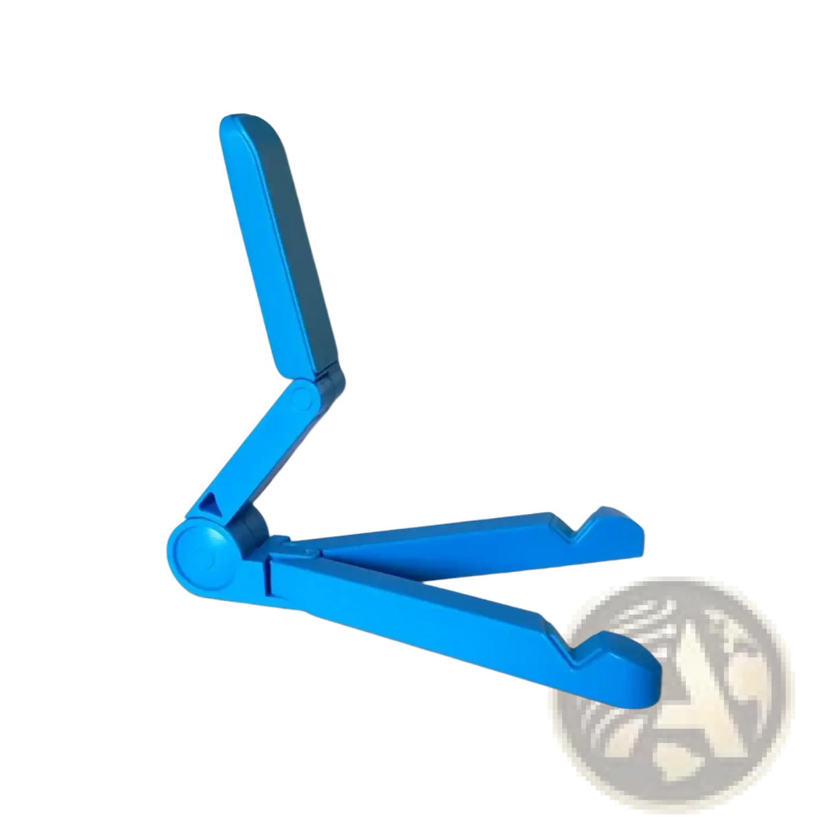 Blue plastic foldable adjustable tablet and phone stand with a sleek minimalist design for versatile use