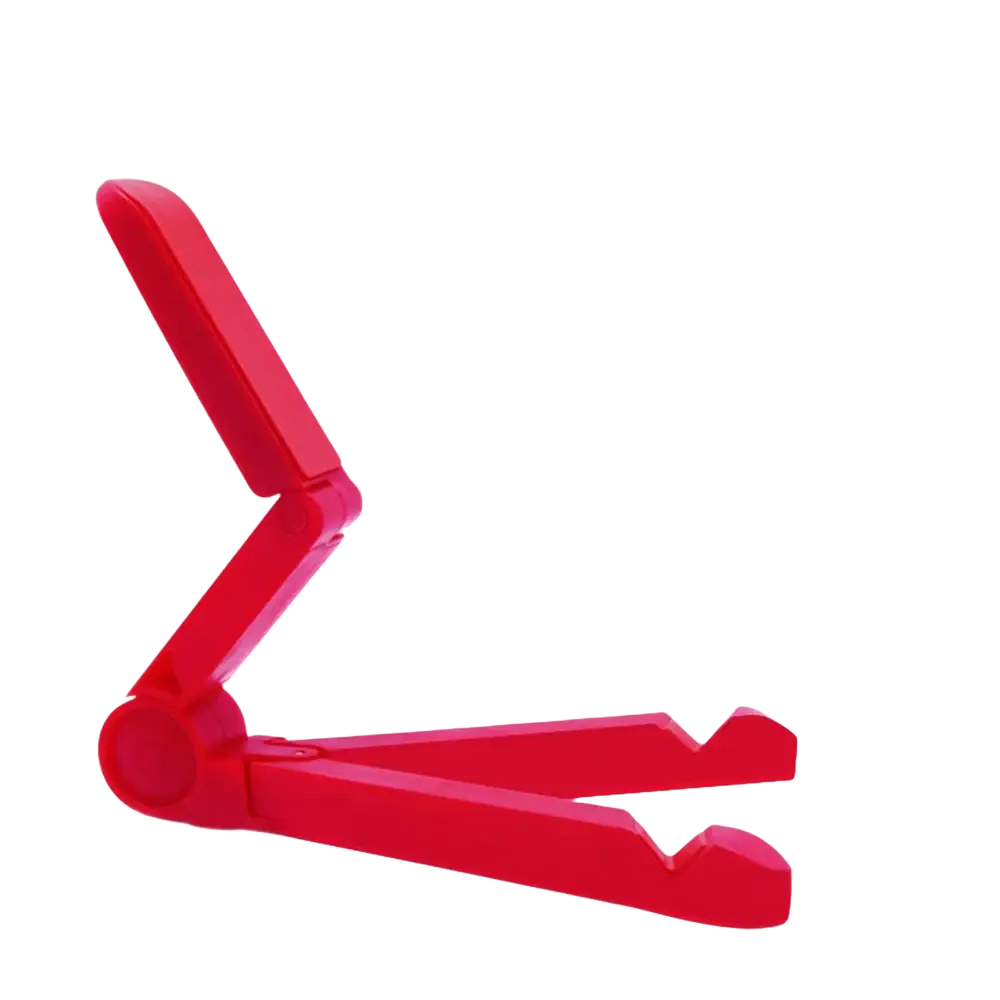 Red plastic foldable adjustable tablet and phone stand with sleek minimalist design for versatile device support