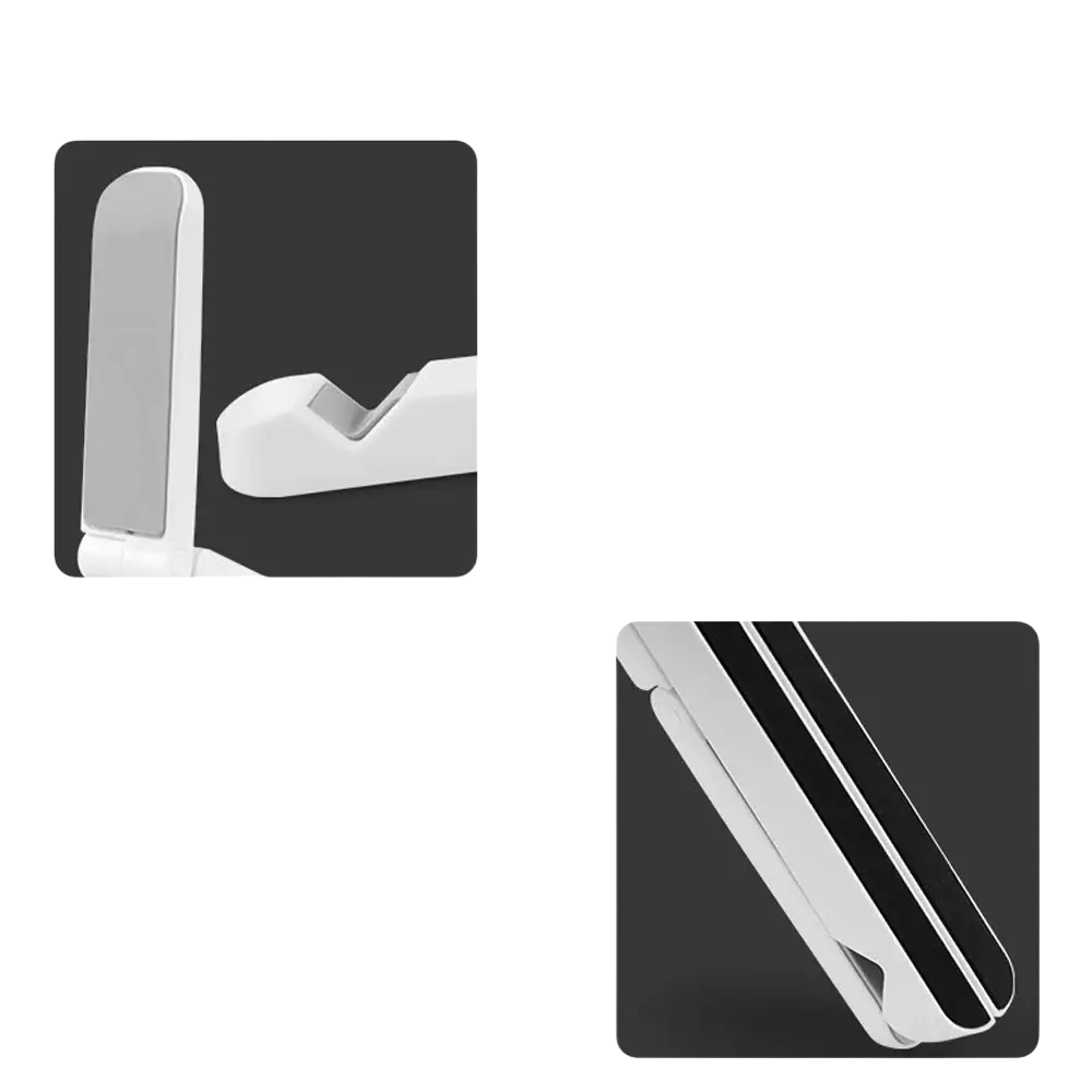 White foldable adjustable tablet and phone stand with anti-slip silicone and sponge pads for secure device placement