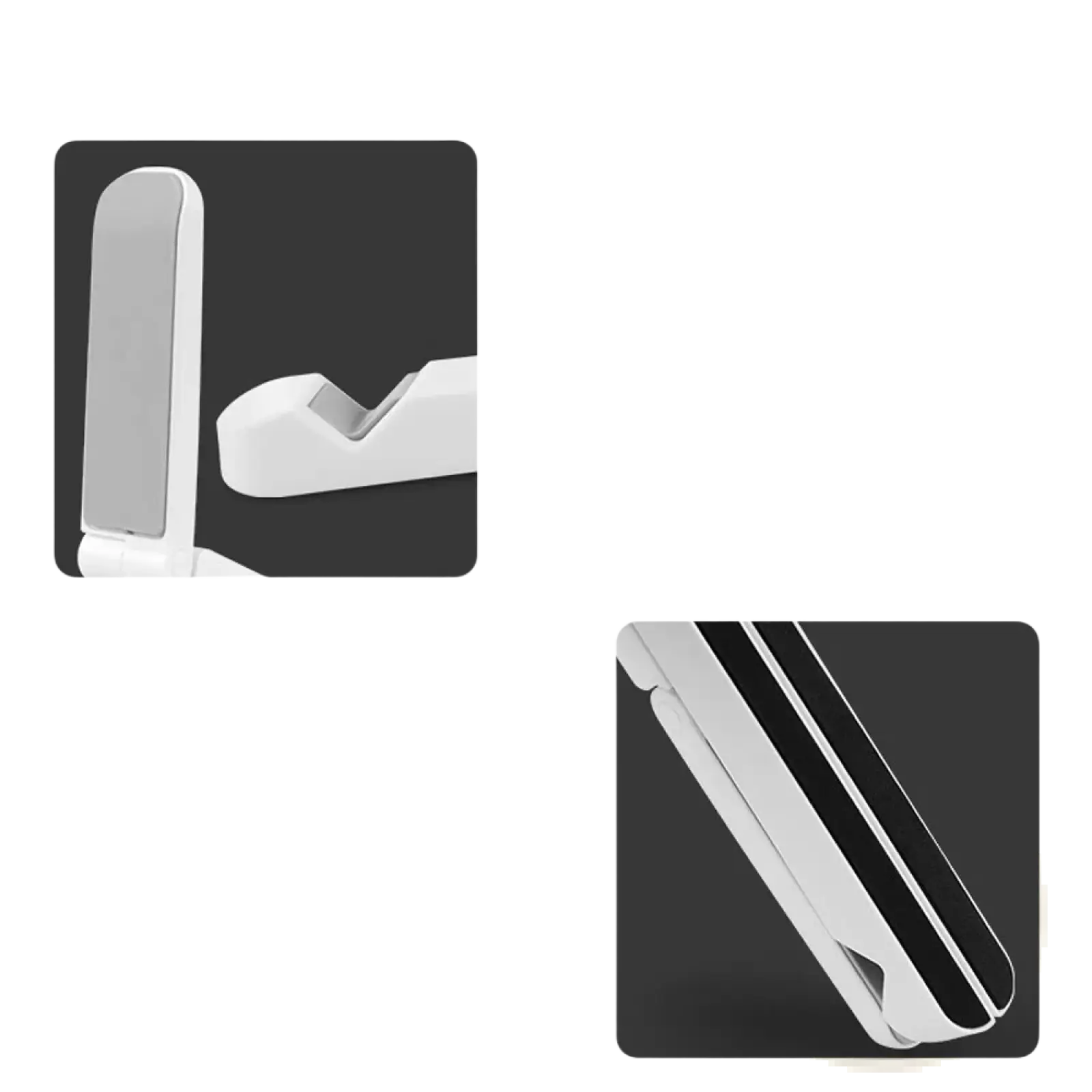 White foldable adjustable tablet and phone stand with anti-slip silicone and sponge pads for secure device placement