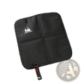 Black fabric foldable camping seat cushion with white logo and reinforced stitching moisture proof hiking mat