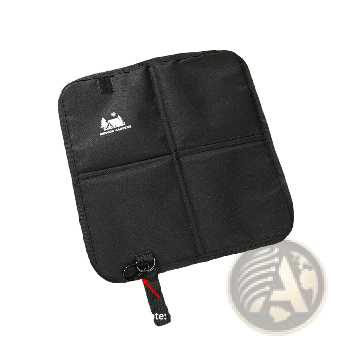 Black fabric foldable camping seat cushion with white logo and reinforced stitching moisture proof hiking mat