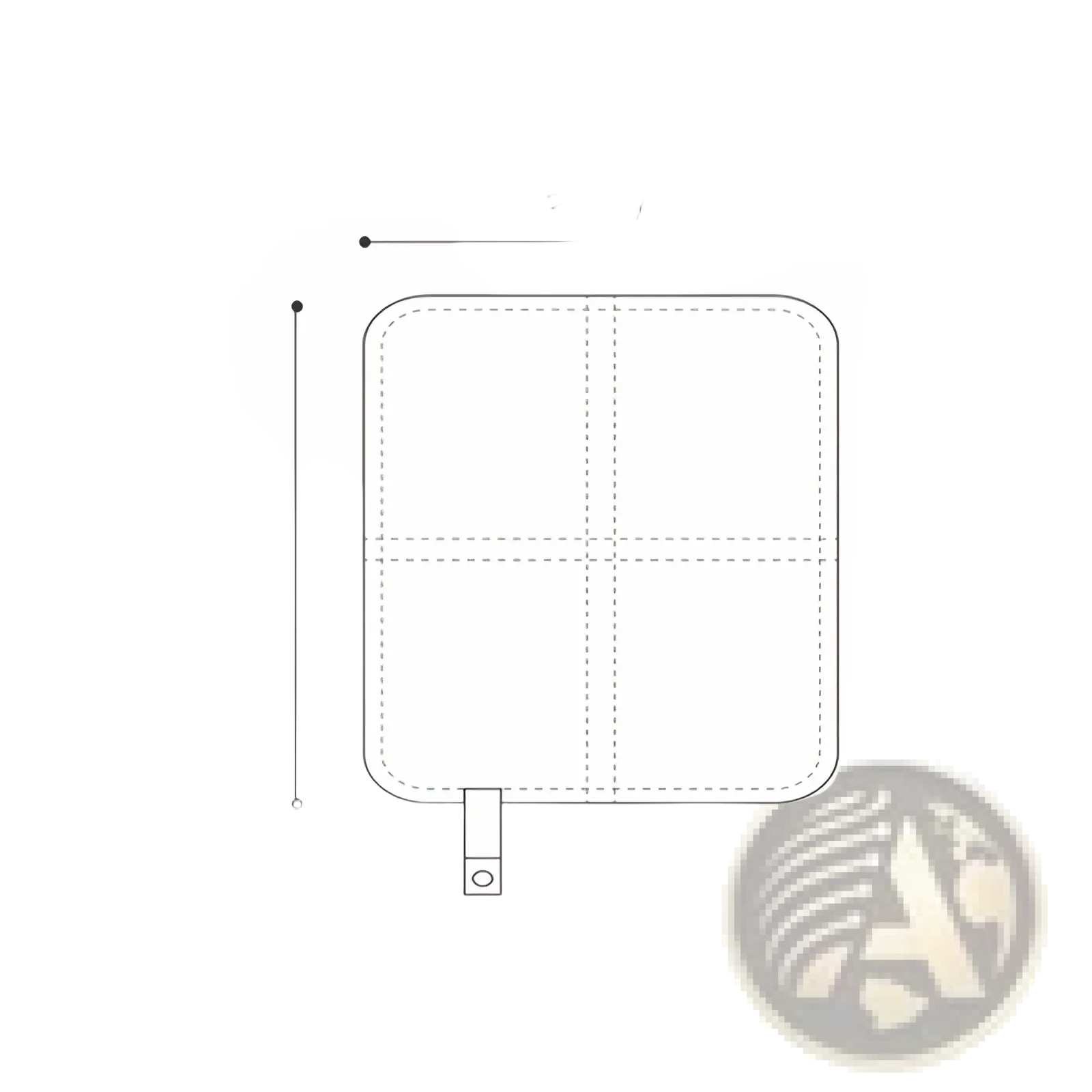 Square foldable camping seat cushion 35cm by 37cm with rounded corners, loop for hanging, and moisture proof material