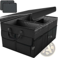 Black fabric foldable car trunk organizer 60l storage box with multiple compartments and side pockets