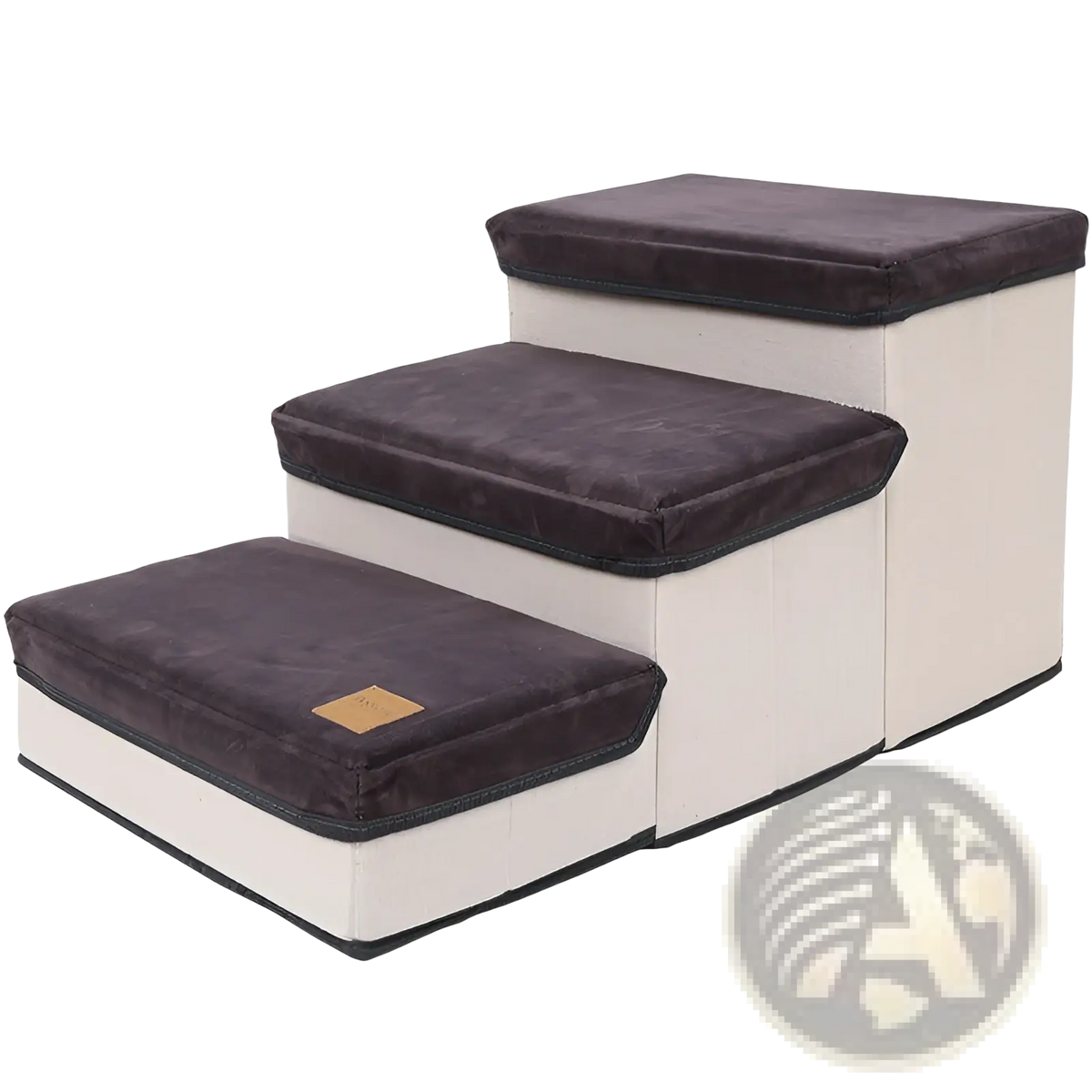 Foldable dog stairs plush pet steps with beige and dark gray cushioned plush steps and 25kg capacity