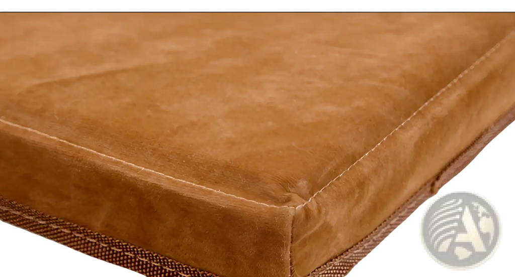Tan suede cushion with brown woven trim and stitched edges for foldable dog stairs plush pet steps 25kg capacity