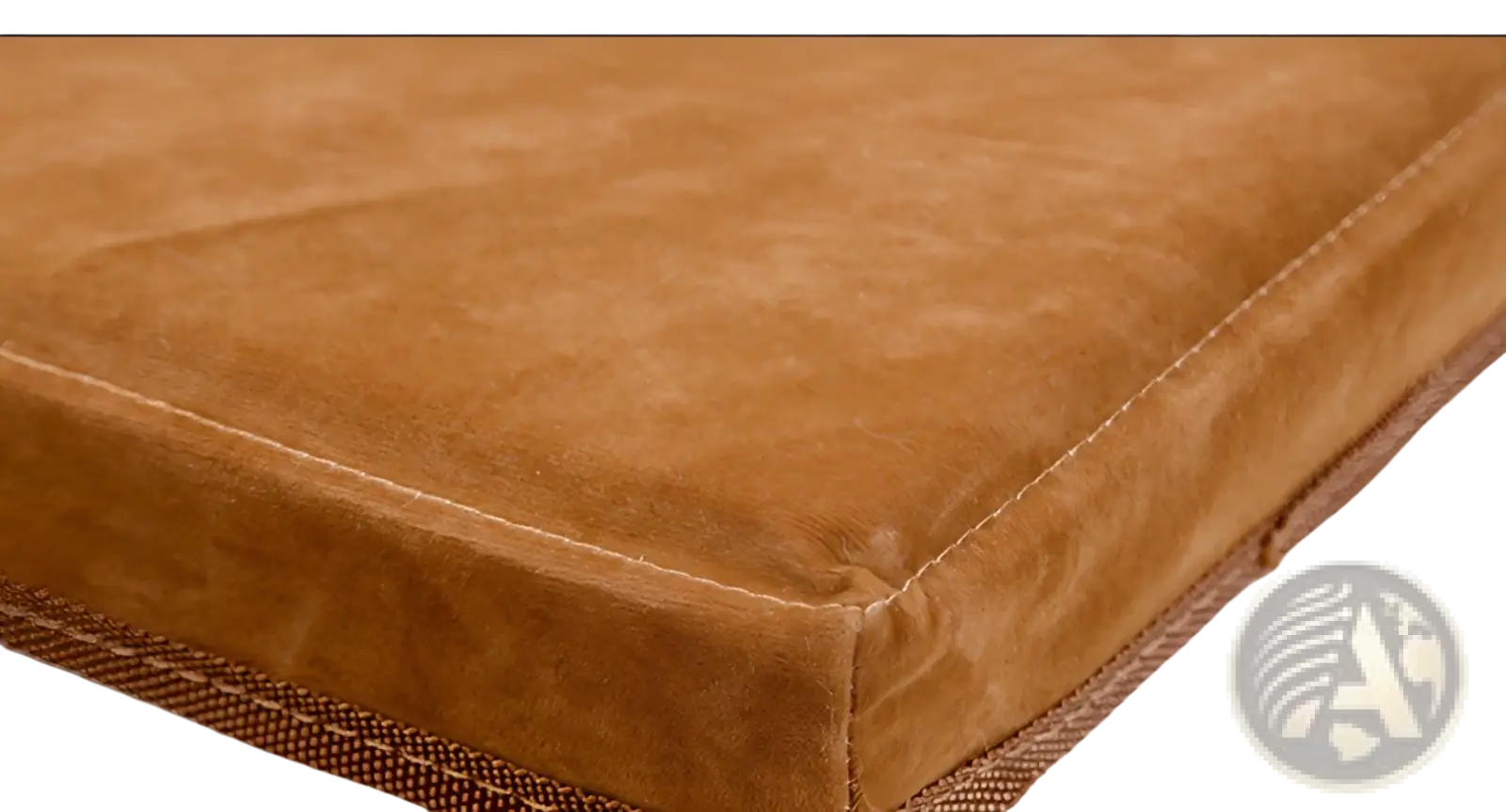 Tan suede cushion with brown woven trim and stitched edges for foldable dog stairs plush pet steps 25kg capacity