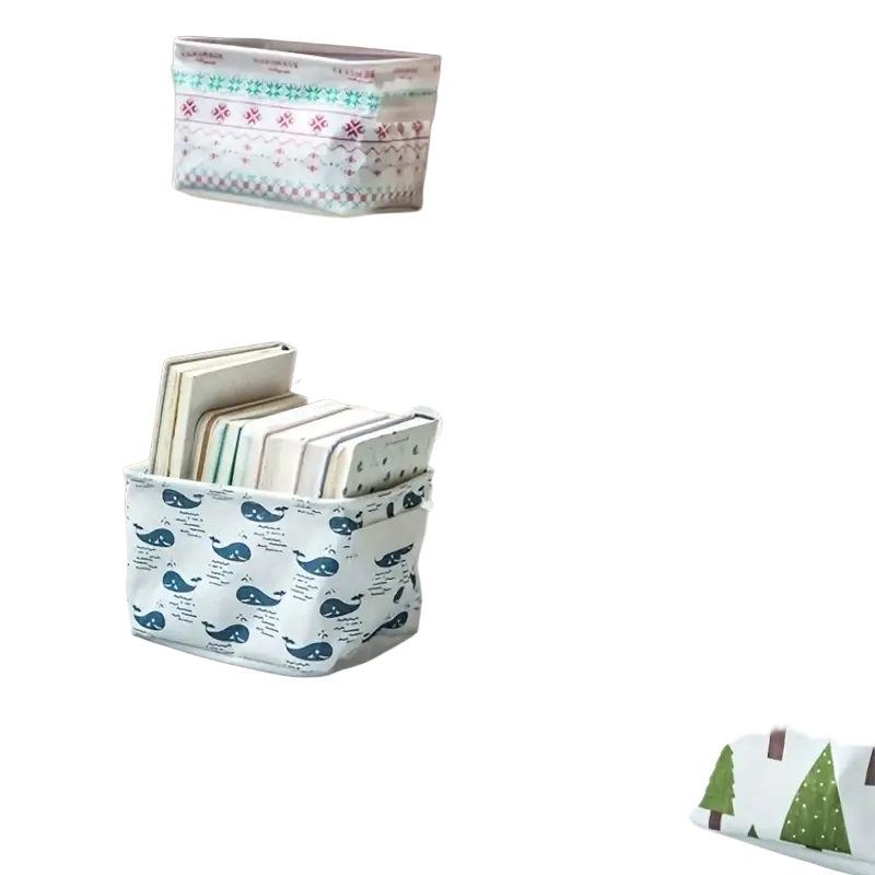 Foldable fabric storage basket in white with navy blue whale pattern ideal as a storage basket or storage box