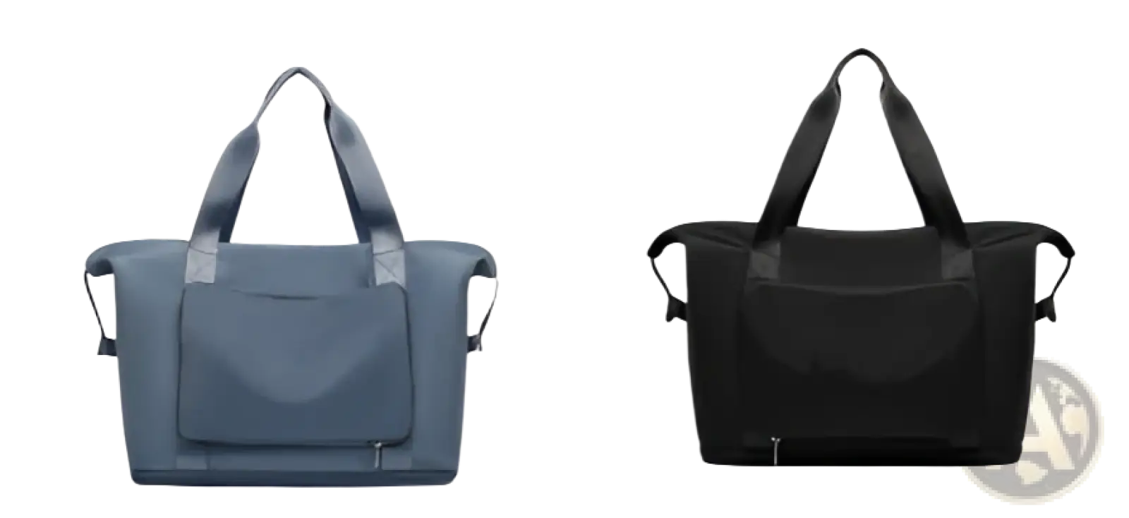 Blue and black foldable gym bag waterproof travel duffel with reinforced handles and zippered front pockets
