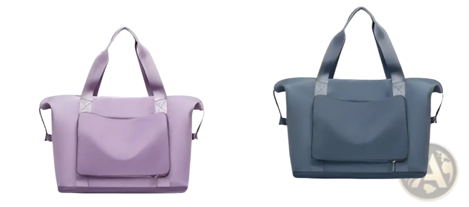 Foldable gym bag waterproof travel duffel in purple and gray with reinforced handles and subtle patterned accents