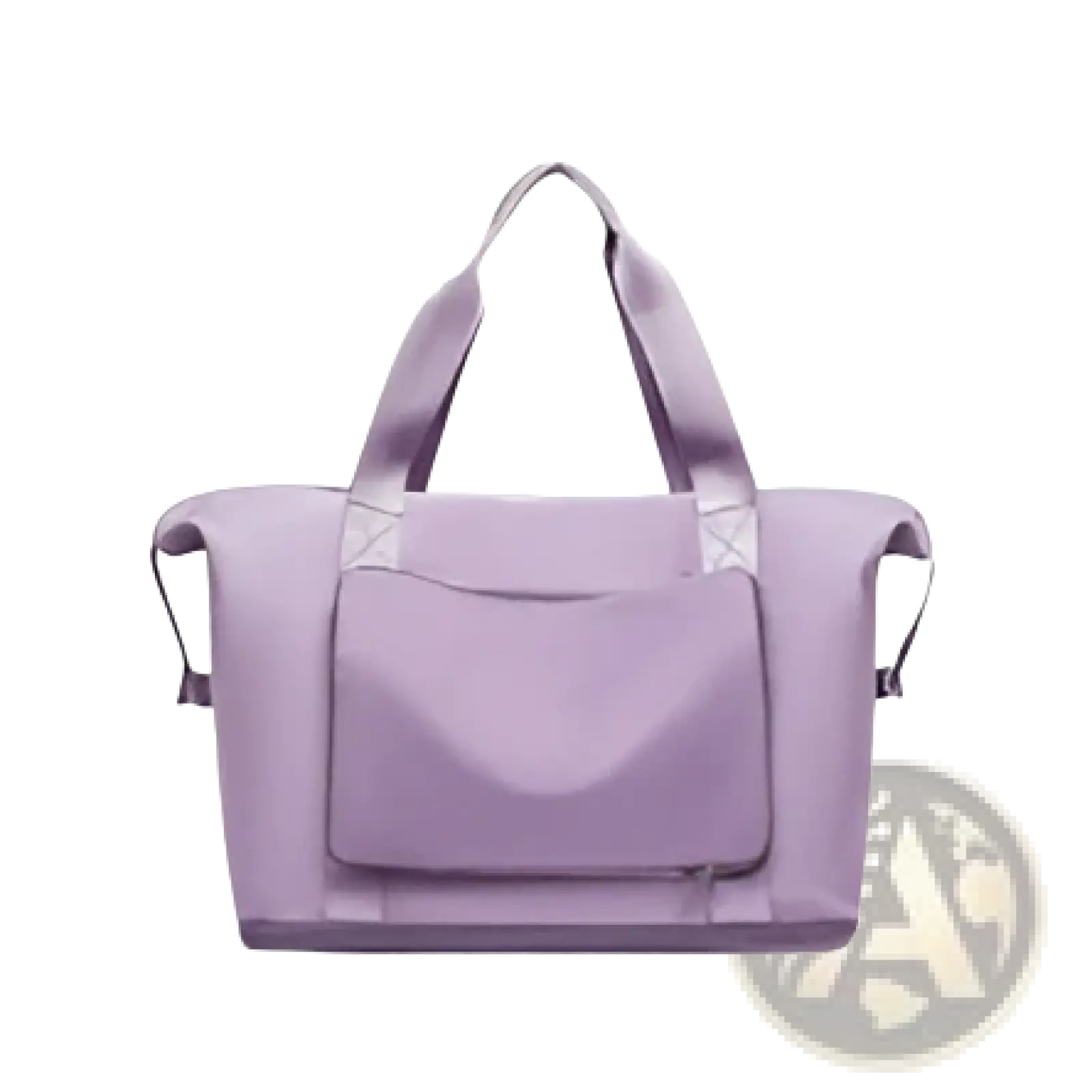 Lavender lightweight nylon foldable gym bag with dual top handles front pocket and shoe pocket for travel use