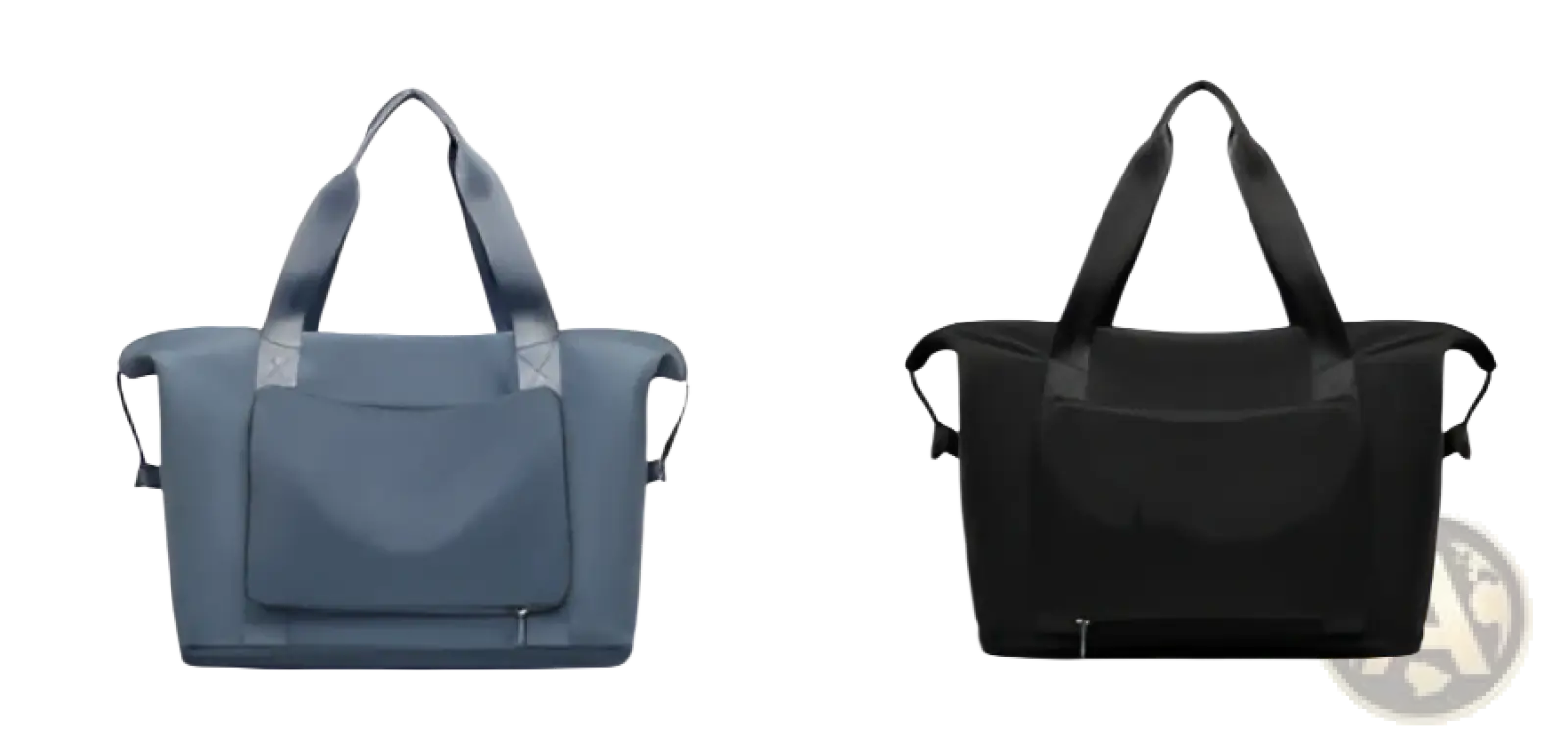 Blue and black foldable gym bag waterproof travel duffel with reinforced handles zipper closures and shoe pocket