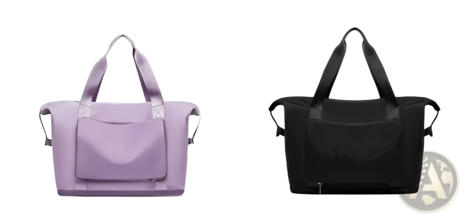 Lavender and black foldable gym bag waterproof travel duffel with reinforced handles and zippered compartments including shoe pocket