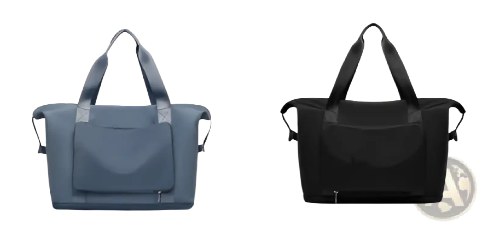 Foldable gym bag waterproof travel duffel in blue and black with sturdy handles and zippered compartments
