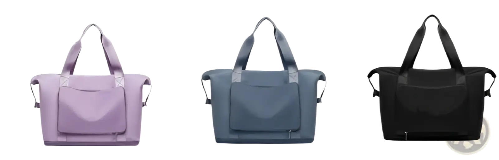 A sleek foldable gym bag waterproof travel duffel in lavender with sturdy fabric handles and a front zippered pocket