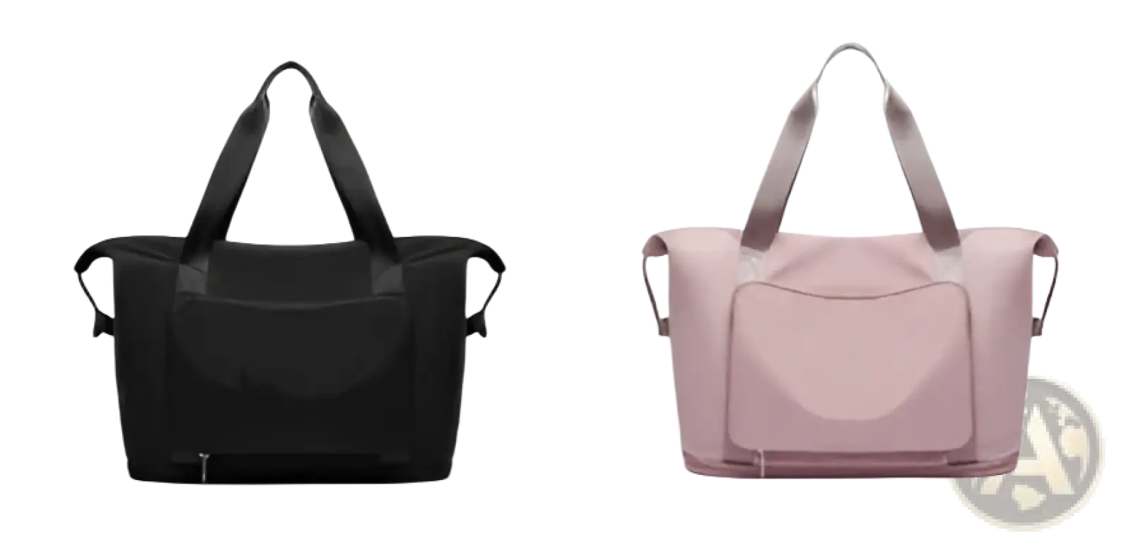 Foldable gym bag waterproof travel duffel in black and pink with sturdy handles and front pockets for easy access