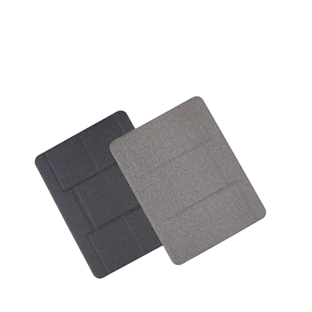 Foldable laptop stands in gray and black textured finish with minimalist design for 12 to 16 inch devices