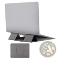 Foldable laptop stand in gray fabric with geometric patterned surface for 12 to 16 inch notebooks