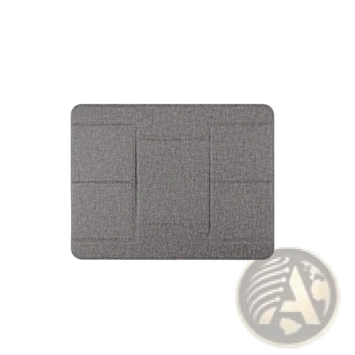 Foldable gray textured fabric laptop stand with foldable design sized 210mm by 160mm for 12 to 16 inch notebooks