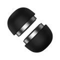 Black silicone ear tips with metallic silver inner rings for foldable mini laptop stand cooling holder headphones