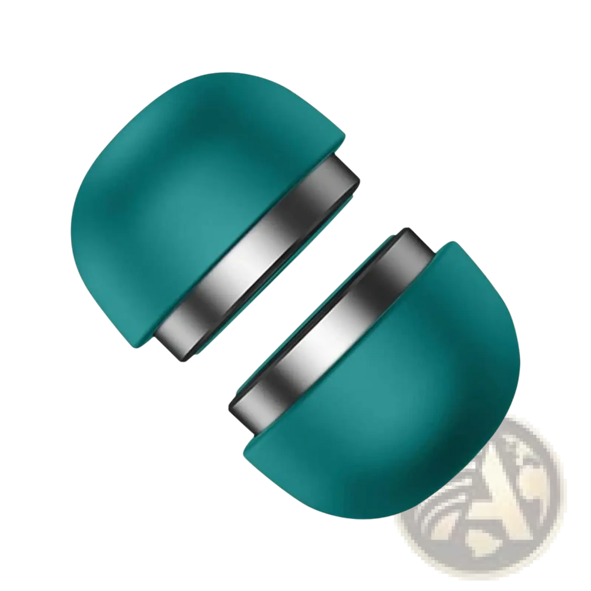 Teal silicone earbud caps with metallic silver magnetic clasps designed for foldable mini laptop stand cooling holder use