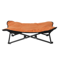 Orange cushioned foldable pet cot with black metal frame model number 1 for comfortable pet resting