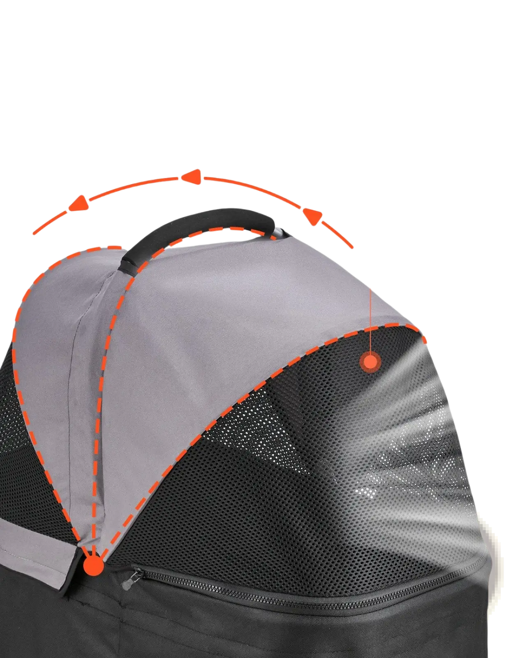 Foldable pet stroller canopy in gray and black with breathable mesh window for detachable carrier up to 35lbs