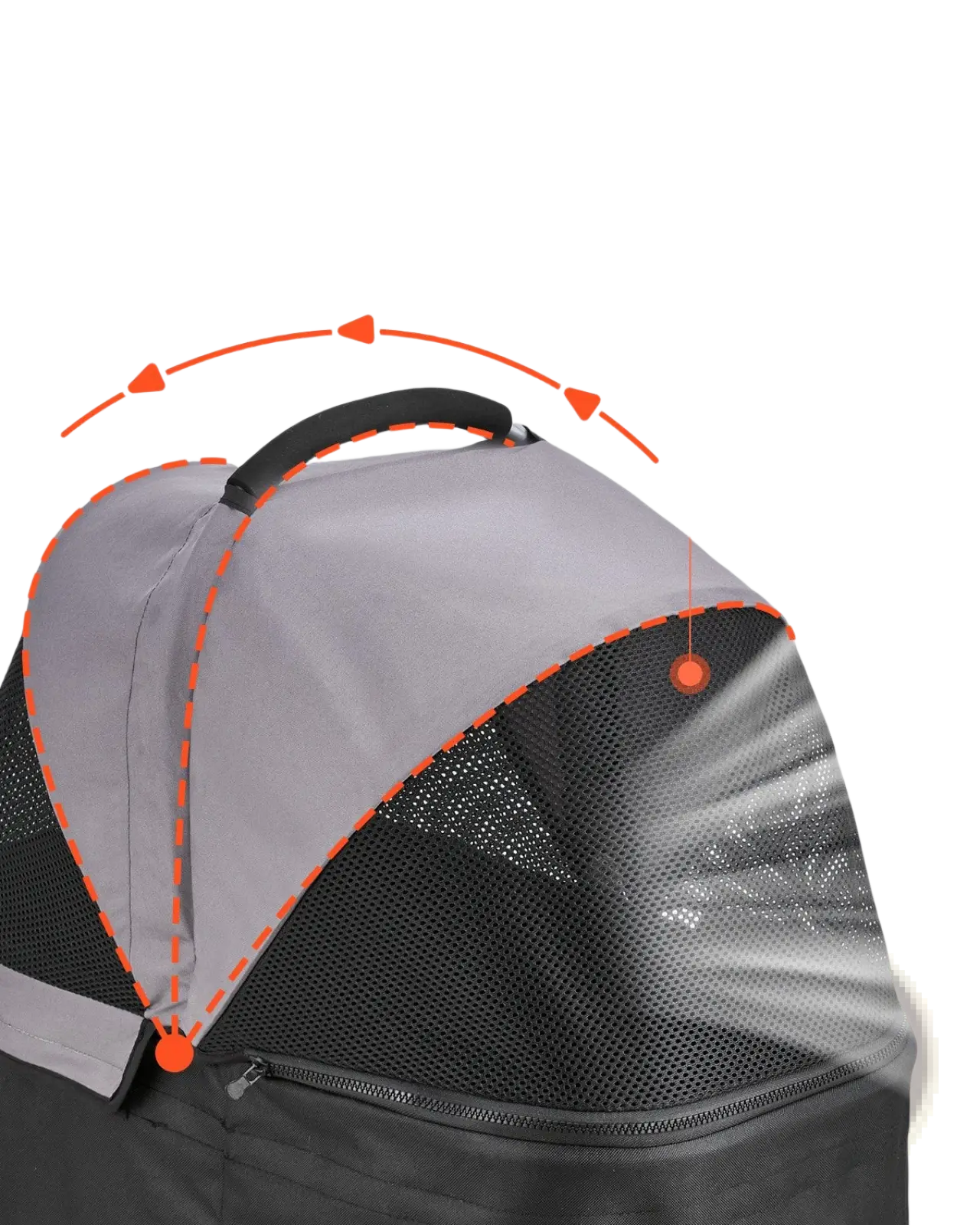 Foldable pet stroller canopy in gray and black with breathable mesh window for detachable carrier up to 35lbs
