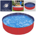 Foldable red and blue inflatable pet swimming pool with drain hole design made of pvc for dog bathing 63 inch