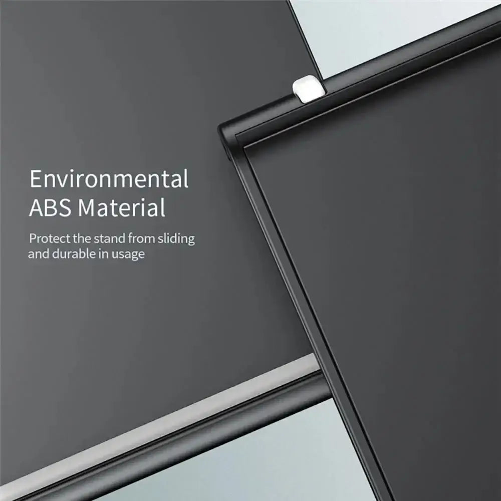 Black abs plastic foldable phone stand with compact design and small white clip for secure clamps and hands-free viewing
