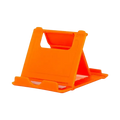 Bright orange foldable plastic phone stand with a sleek minimalist design for adjustable desktop use